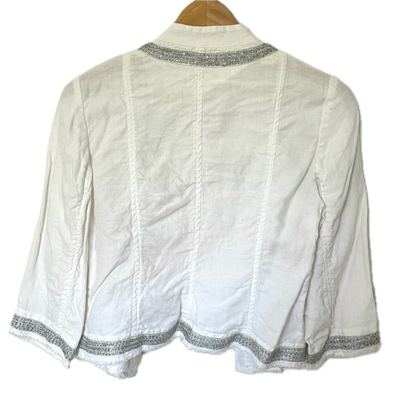 Chico’s Linen Jacket Optic White Silver Beaded Trim Women’s Size 0 US Small S - Picture 2 of 9